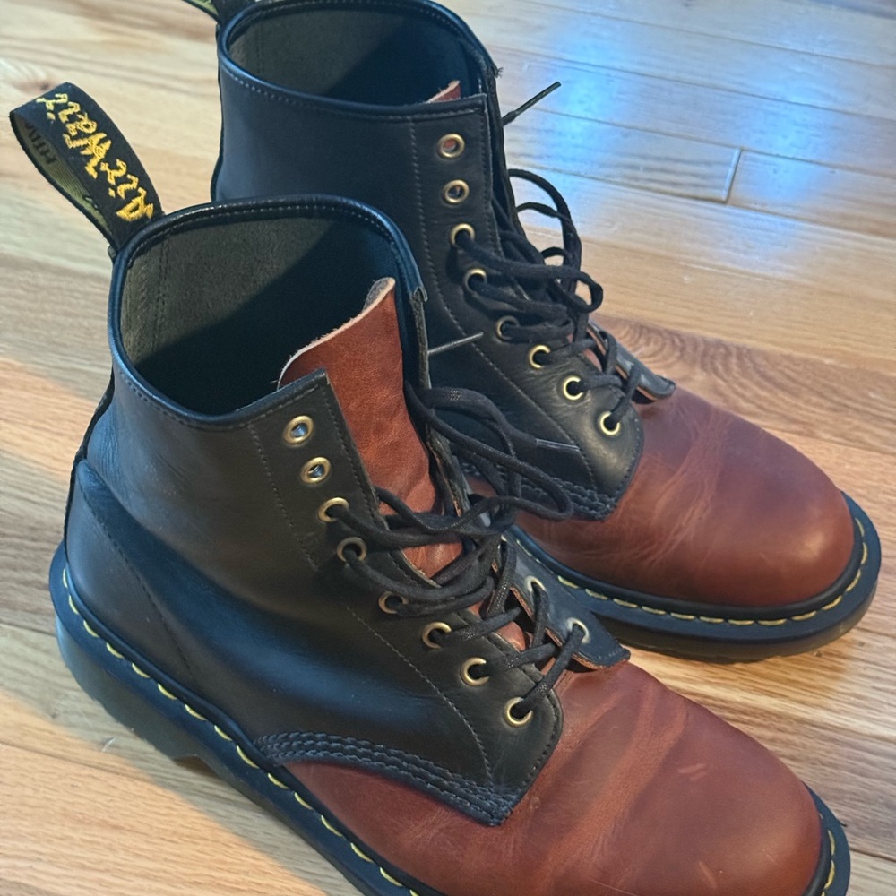 Dr. Martens Black and Brown Boots with Air-Cushioned Sole